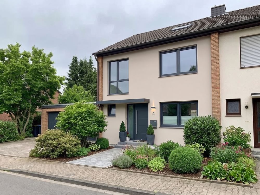 Dasselbe Haus mit hellem Anstrich und neuer Haustür