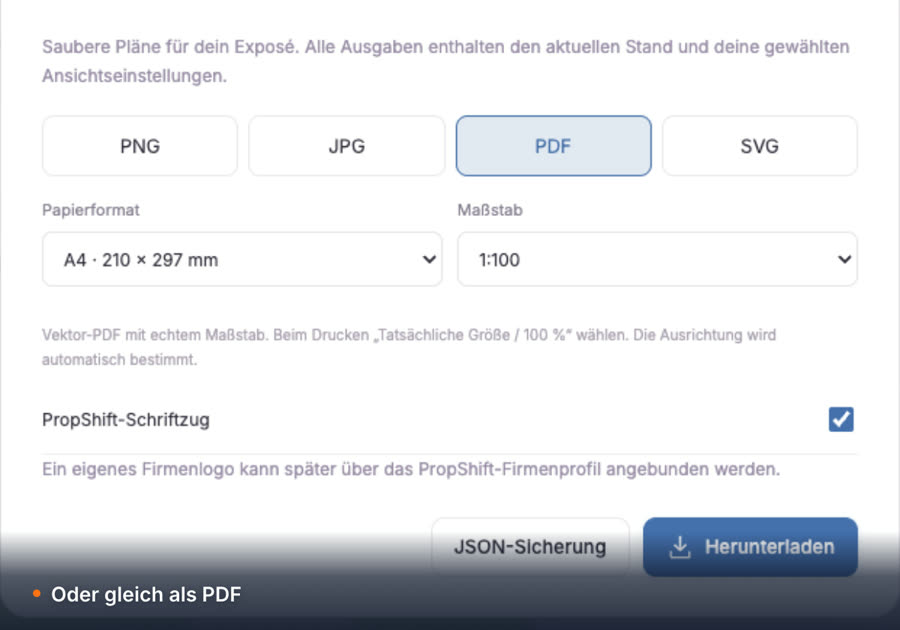 Grundriss als maßstäbliches PDF exportieren